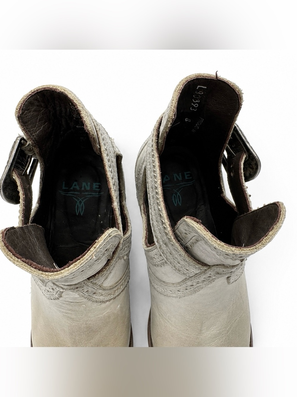 Lane Cahoots Western Booties Size 7.5 Light Teal Blue Leather Cutout Snip Toe - Picture 5 of 13